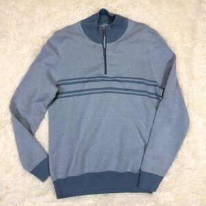 Original Penguin Quarter Zip Sweater Mens Small Blue Striped Cotton Mock Neck